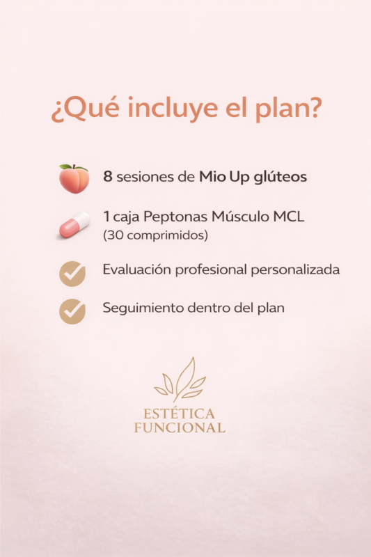 Plan de tonificación de glúteos con Mio Up y Peptonas Músculo en Estética Funcional