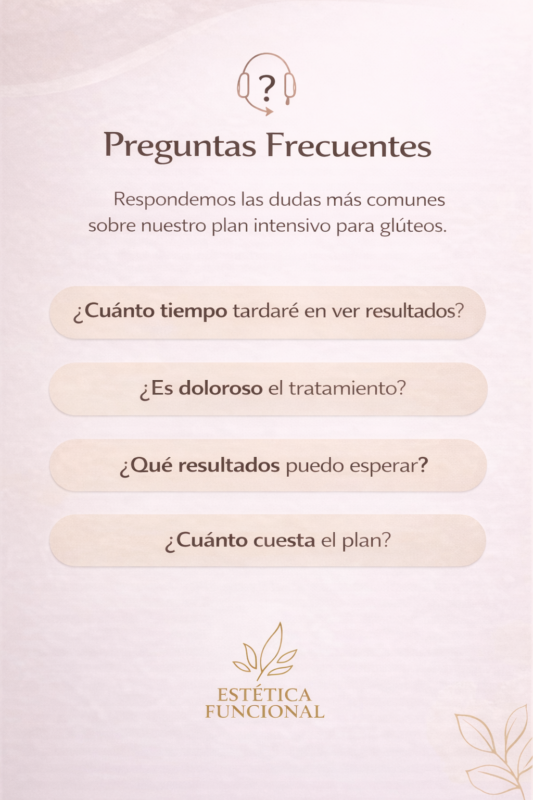 Sección de preguntas frecuentes sobre el plan intensivo de tonificación de glúteos de Estética Funcional